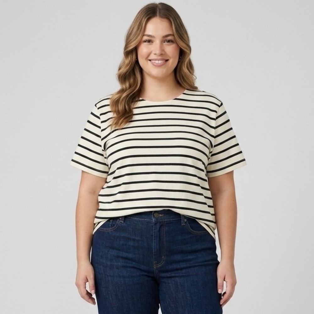 Tuckernuck Cream Black Striped Cotton Crew Neck T-Shirt Plus Size XXXL/3XL NWT